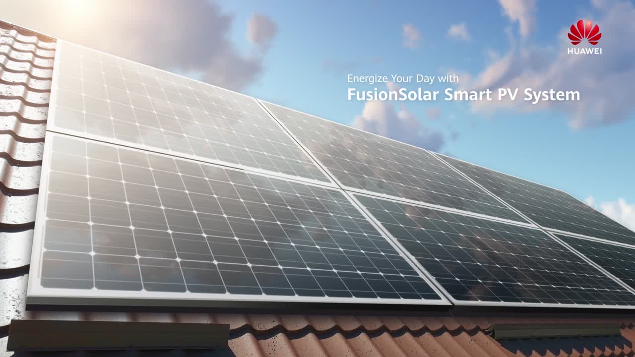 Huawei FusionSolar rooftop PV panels on residential roof, smart Huawei Solar system installations.