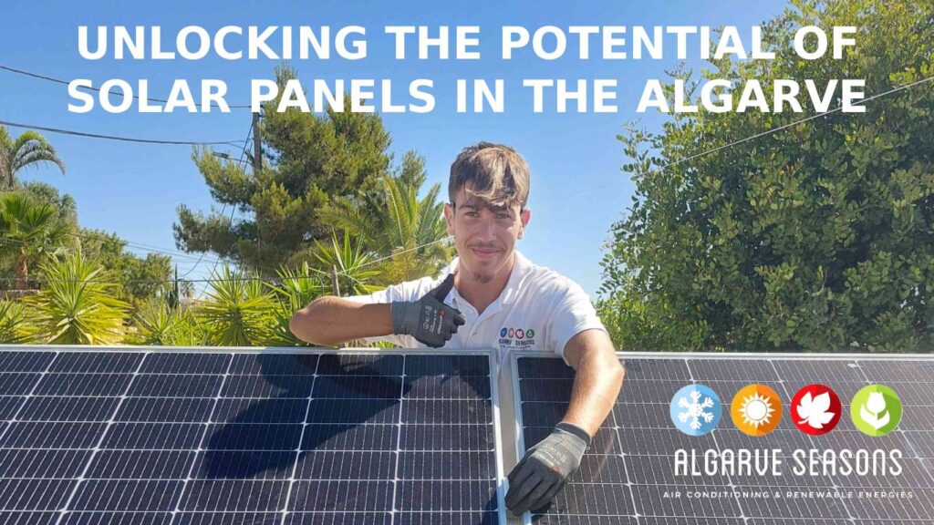 Aerial view of rooftop solar panels in the sunny Algarve, illustrating its potential for high solar energy generation.