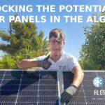 Aerial view of rooftop solar panels in the sunny Algarve, illustrating its potential for high solar energy generation.