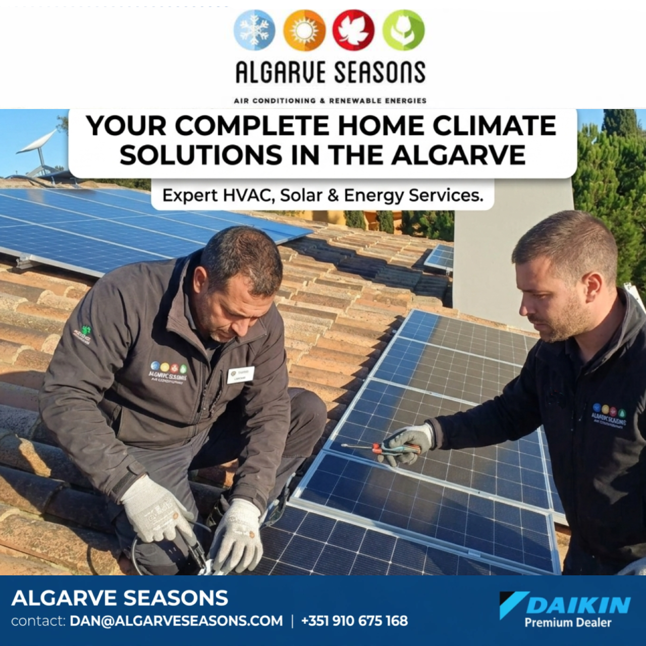 Luxury HVAC Solutions Algarve technicians installing solar panels on a premium Algarve property